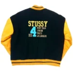 stussy black leather jacket