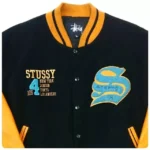 stussy black leather jacket