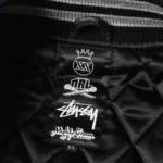 stussy black leather jacket