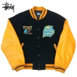 stussy black leather jacket