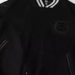 stussy black leather jacket