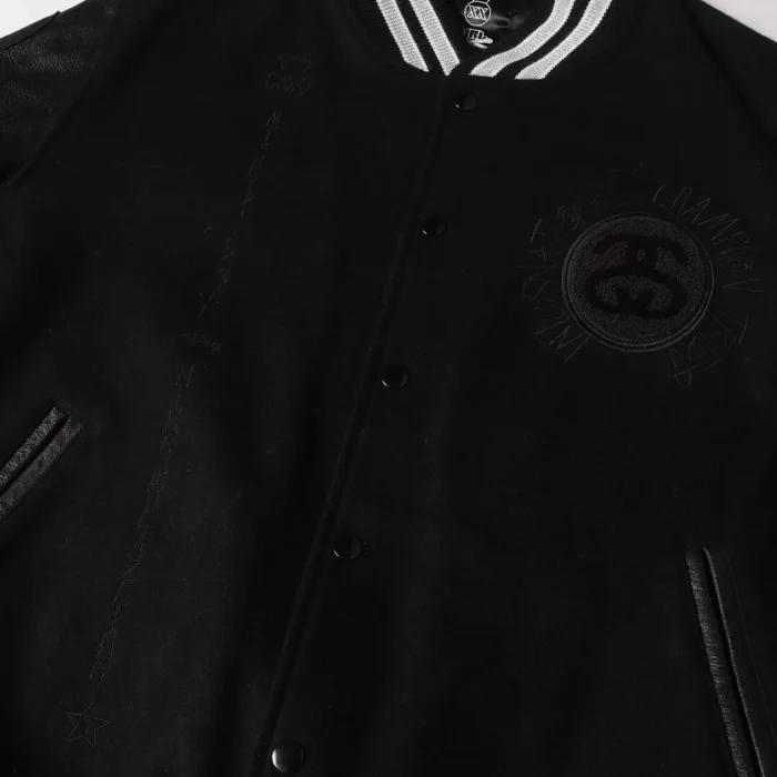 stussy black leather jacket