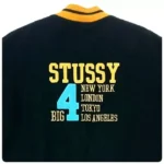 stussy black leather jacket