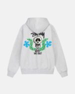 SKULL CREST ZIP WHITE HOODIE